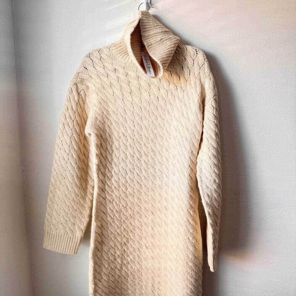BNWT For Love & Lemons Milana Sweater Maxi Dress Brown Cable Knit Turtleneck L - Picture 2 of 6